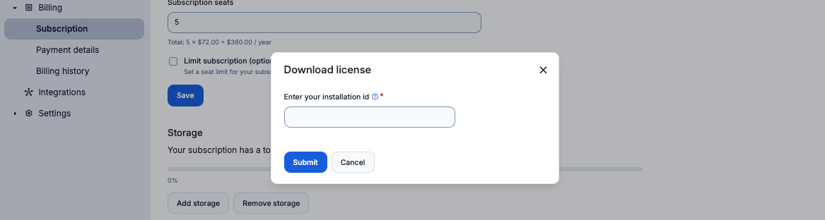 Enter installation id