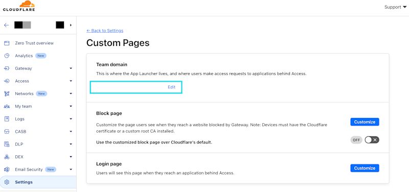 Team domain setting