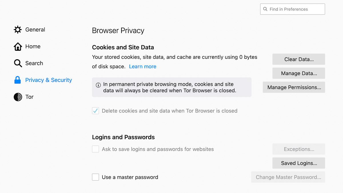 How to disable Tor's built-in password manager