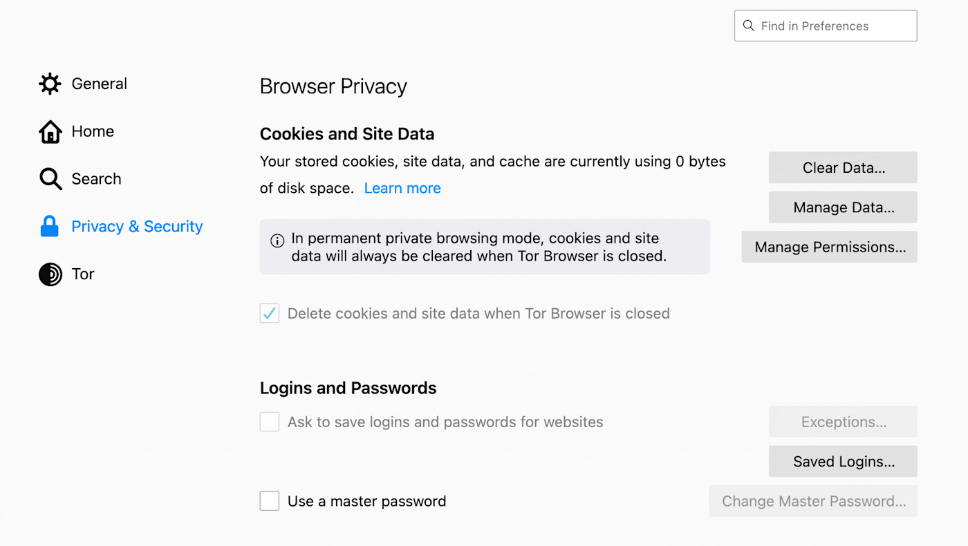 Hur man inaktiverar Tors inbyggda lösenordshanterare