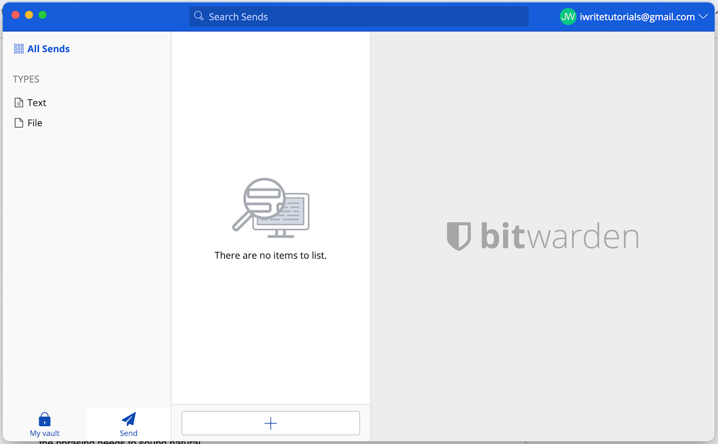 Figure 1: The Bitwarden Send feature on the desktop app.