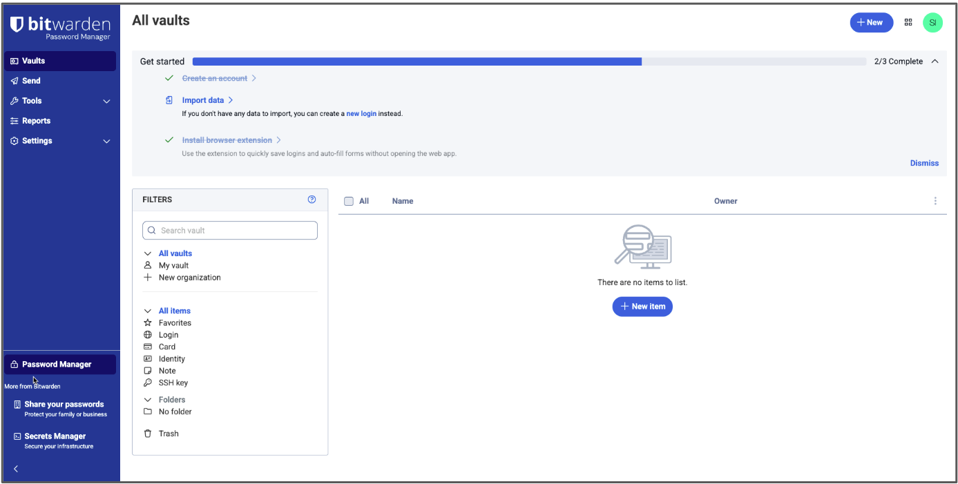Your new Bitwarden vault