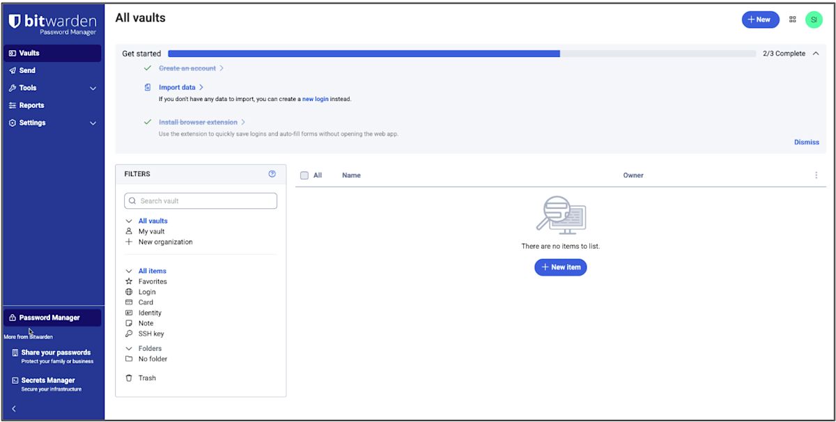 Your new Bitwarden vault