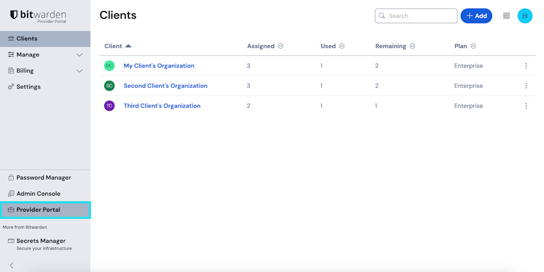 Product switcher - Provider Portal