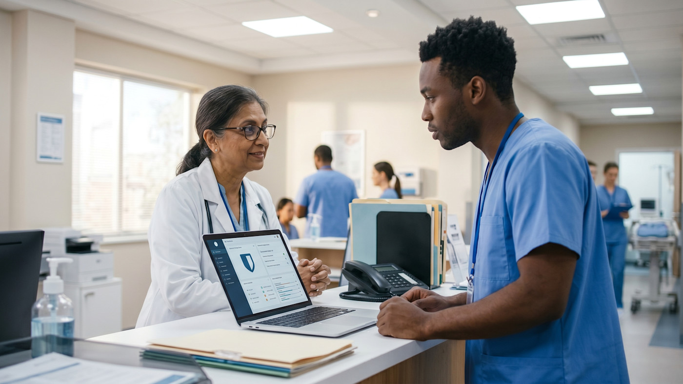 EH Female Doctor Speaking with Male Nurse