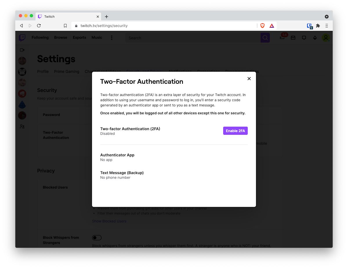 Enabling Two-Factor Authentication on Twitch