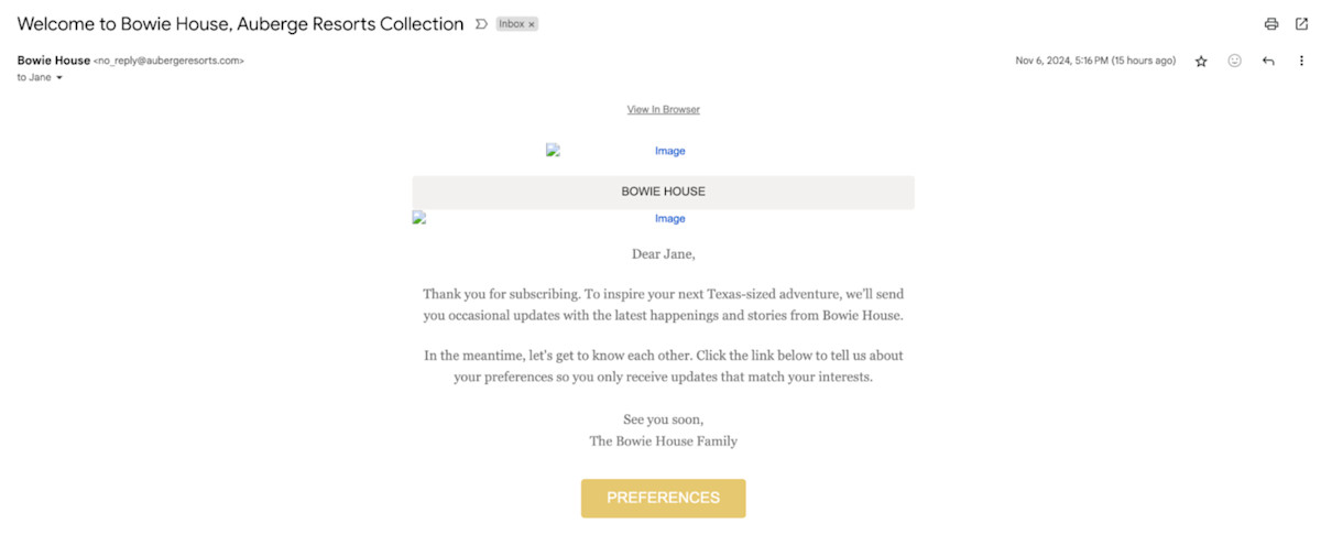 Phishing email from Bowie House