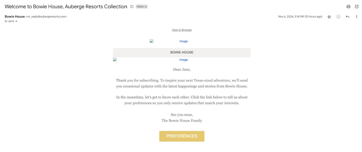 Phishing email from Bowie House