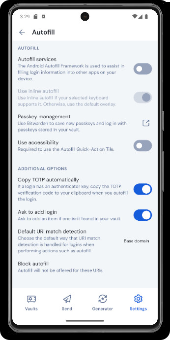 Android autofill options