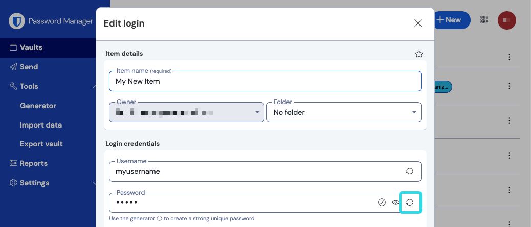 In-item password generator