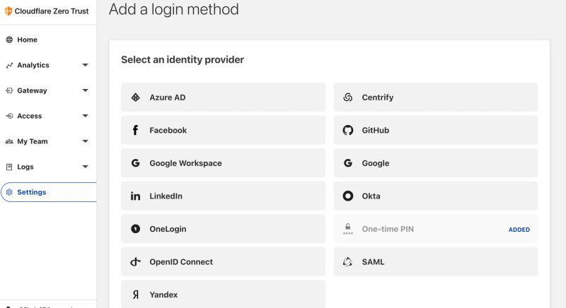 Cloudflare Zero Trust IdP list 