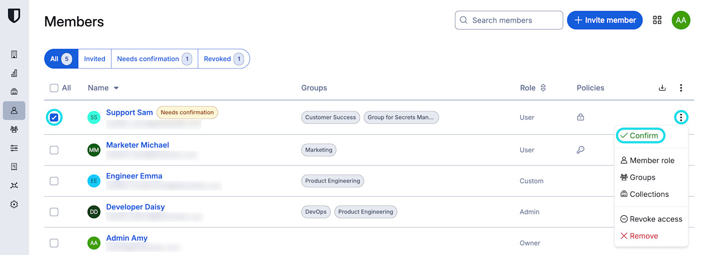 Confirmer le membre à l'organisation gratuite