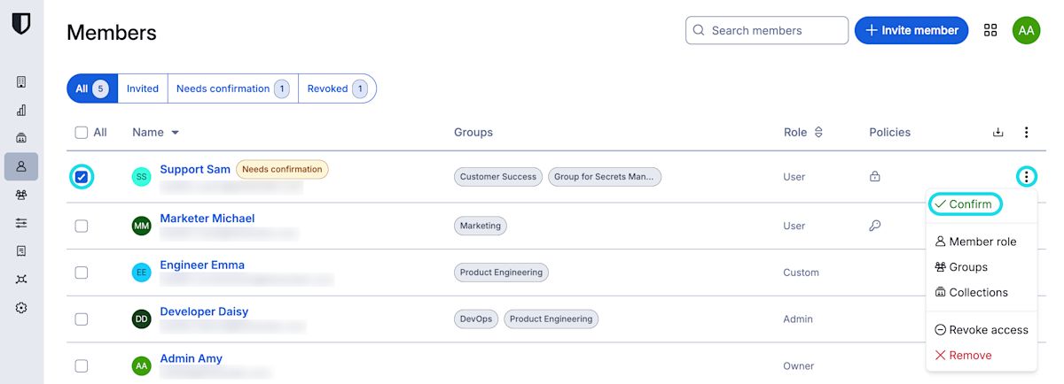 Confirm member to an organization