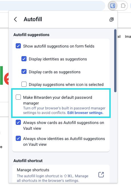 Make Bitwarden default password manager