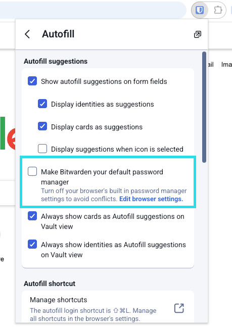 Make Bitwarden default password manager