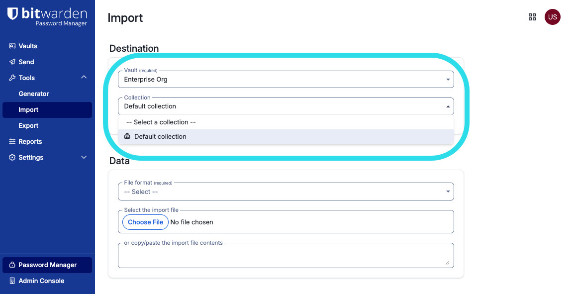 Import to a collection