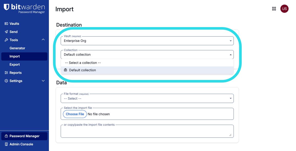 Import to a collection