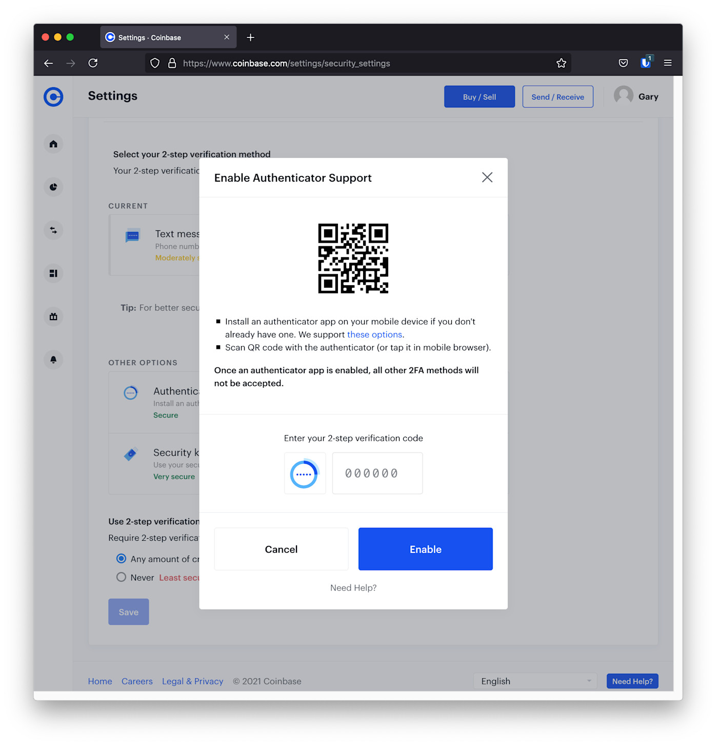 Enabling the Bitwarden Authenticator via a QR code