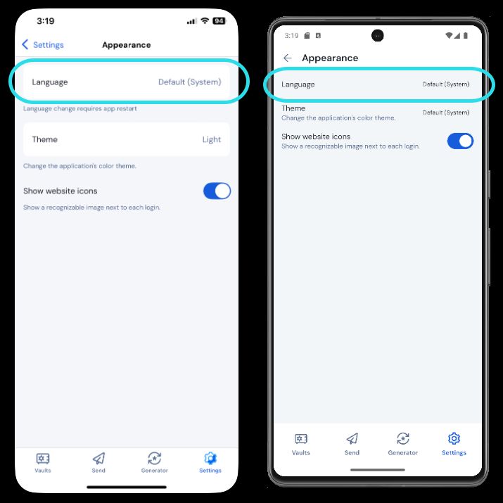 Language on mobile