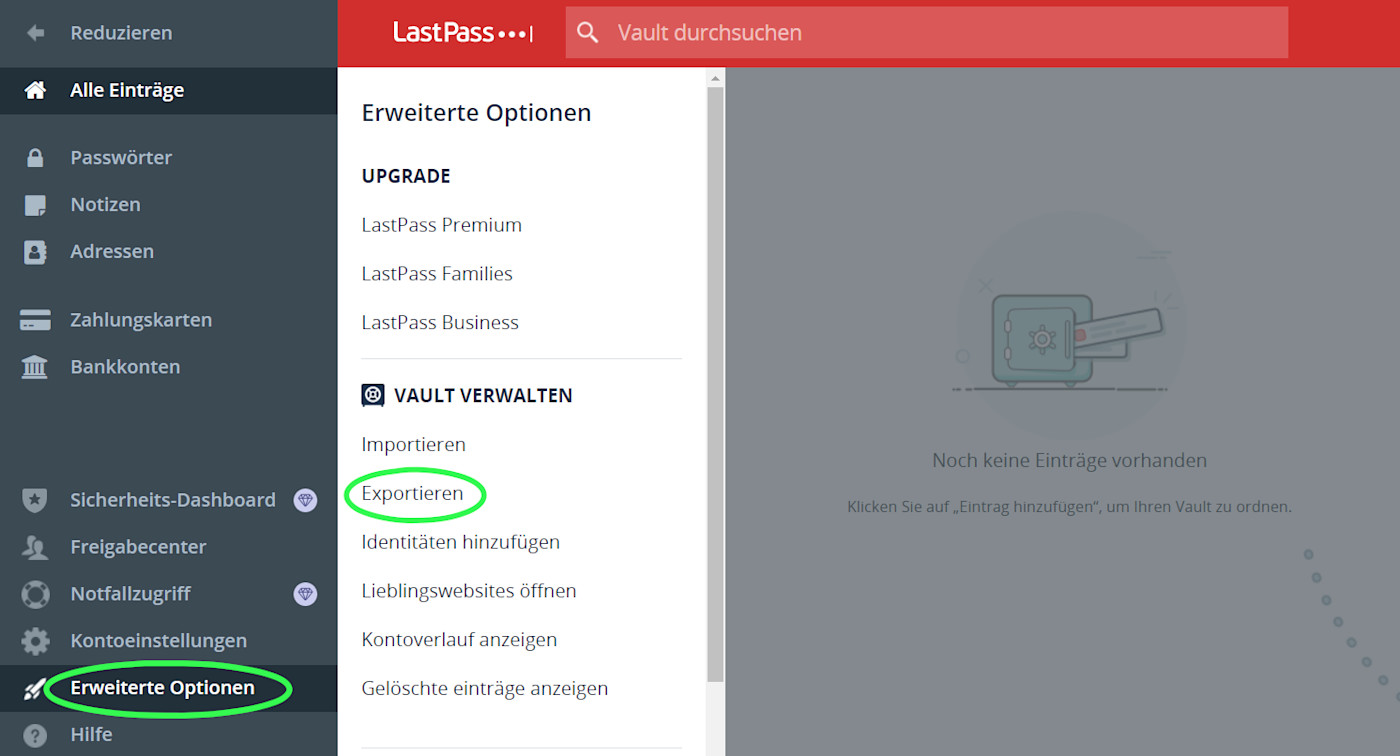 Aus Web-Vault exportieren