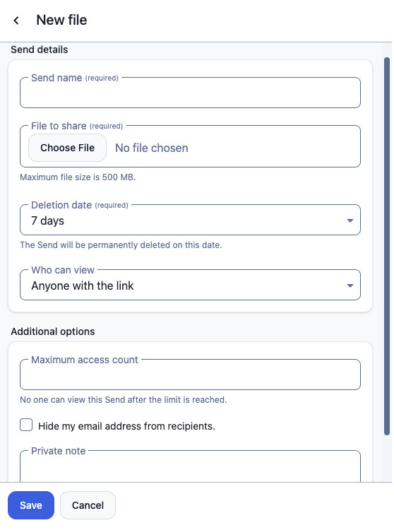Send options