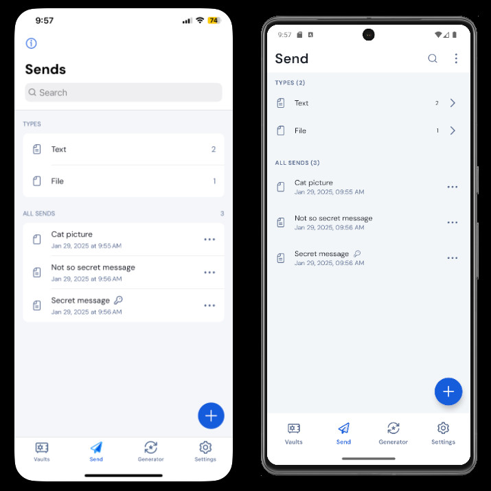 Senden Ansicht auf iOS und Android