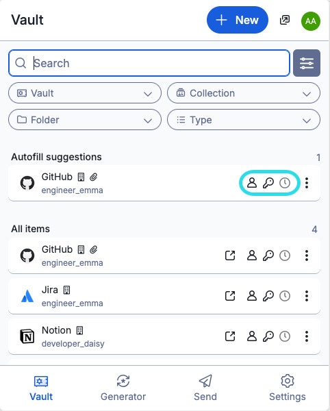 Quick copy actions