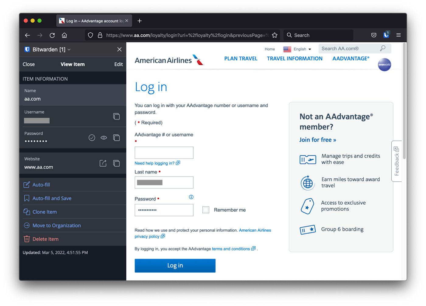 The American Airlines credential does not yet have our AAdvantage # as a custom field