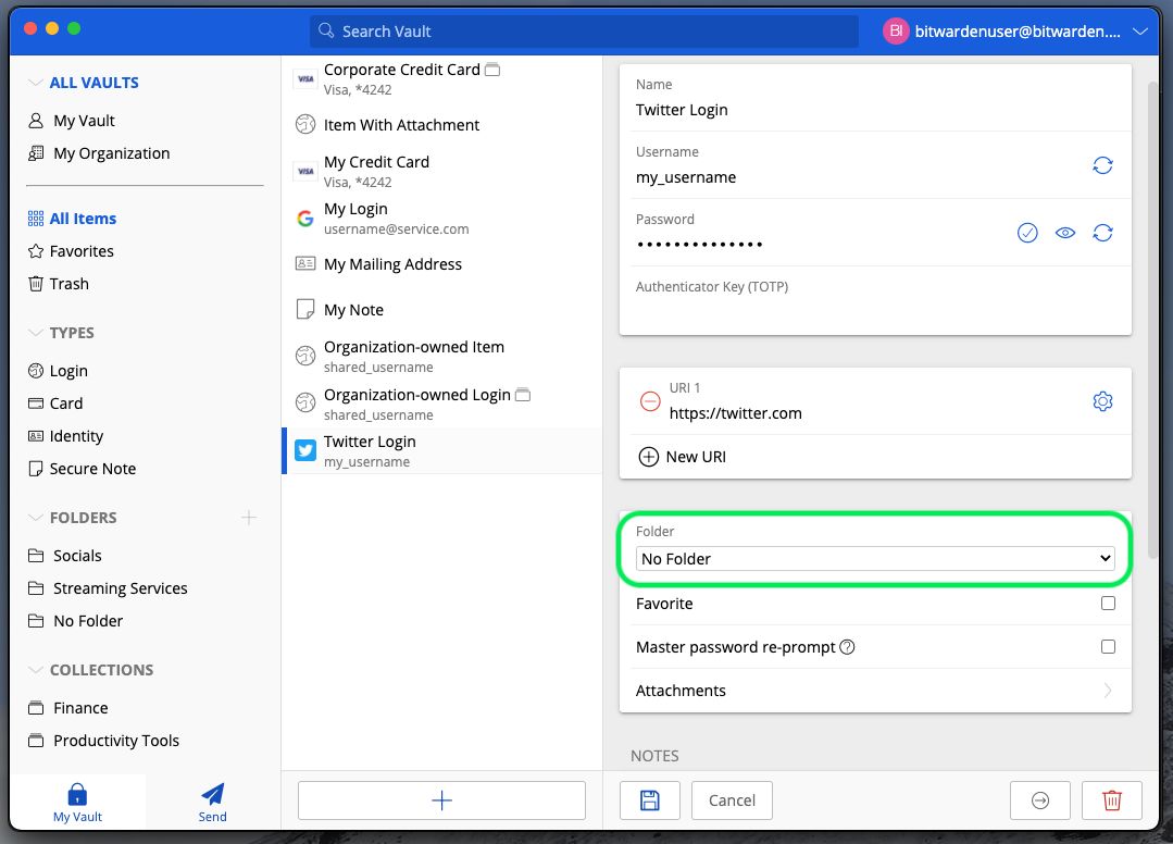 Move item to a folder 