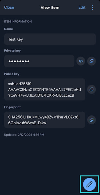 Select edit SSH key iOS