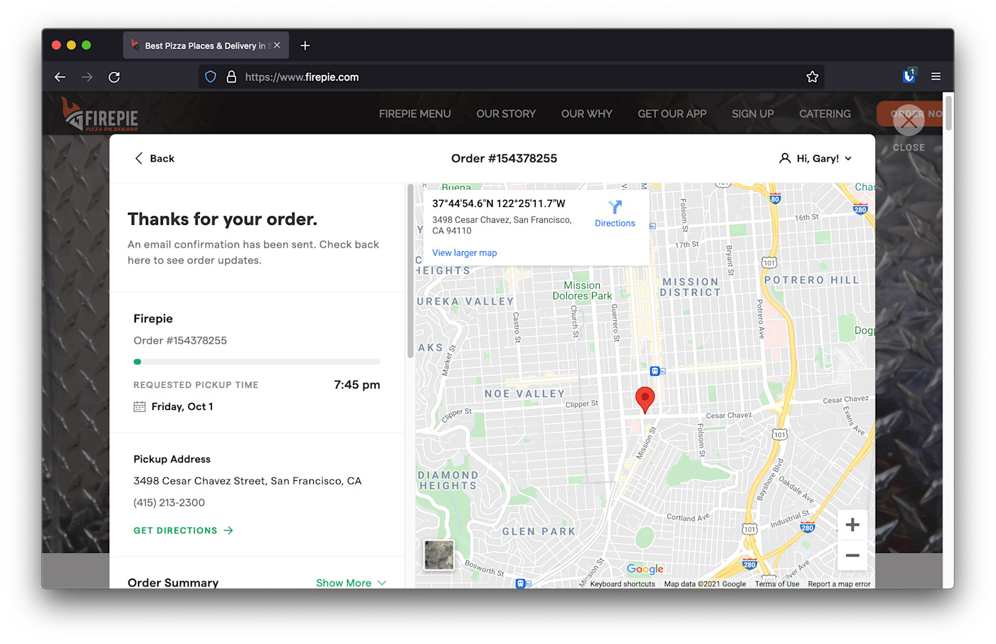 ChowNow Purchase Confirmation