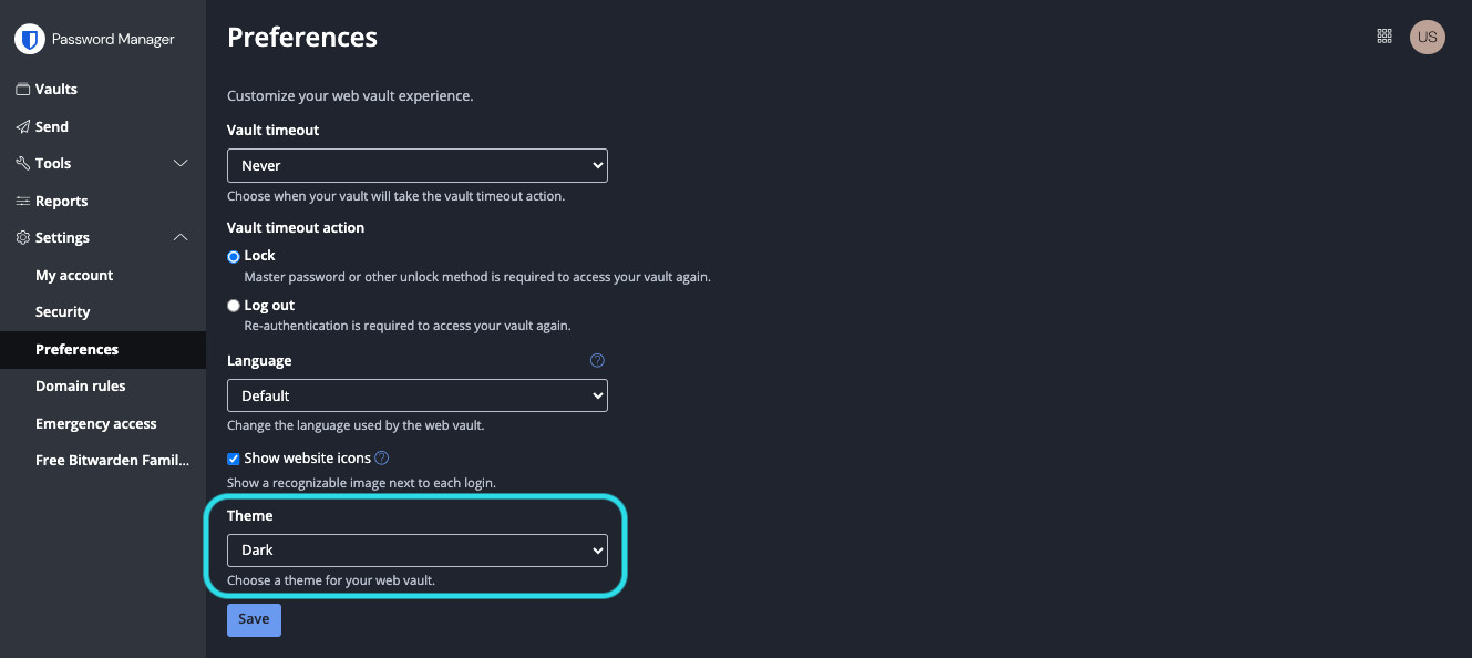 Preferencias modo oscuro