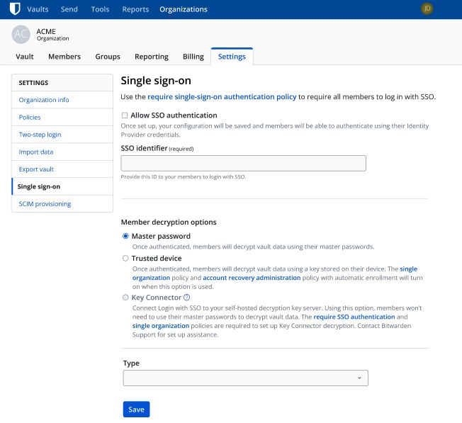 The SSO selection window for Bitwarden Password Manager later this quarter. - The SSO selection window for Bitwarden Password Manager later this quarter.