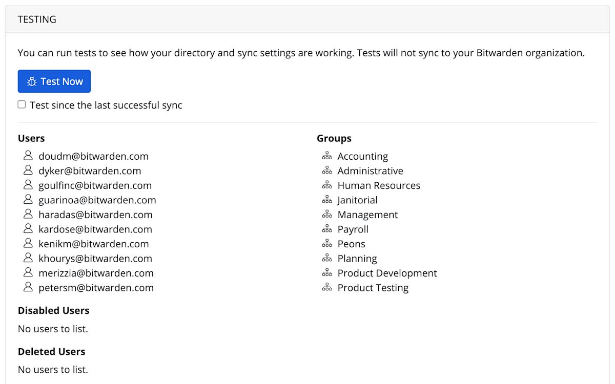 Directory Connector test sync