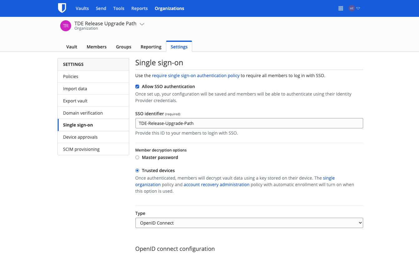 Bitwarden SSO window
