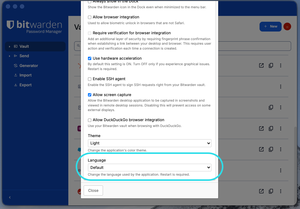 Desktop app language setting