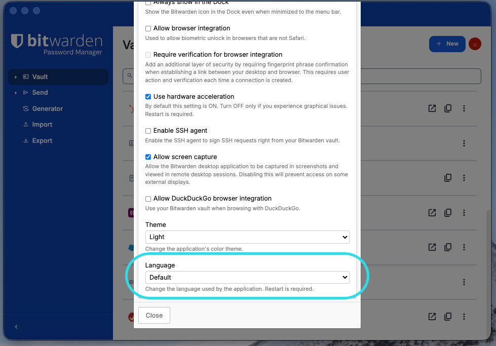 Desktop app language setting