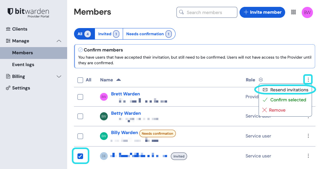 Resend provider invitation 