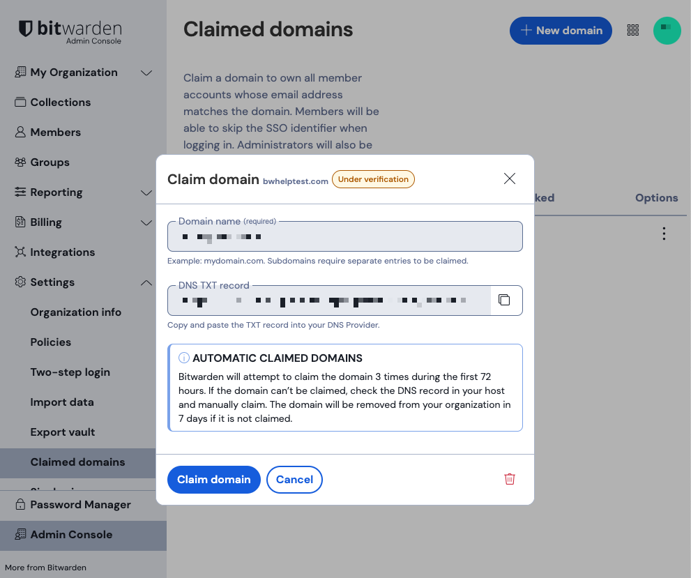 Claimed Domains