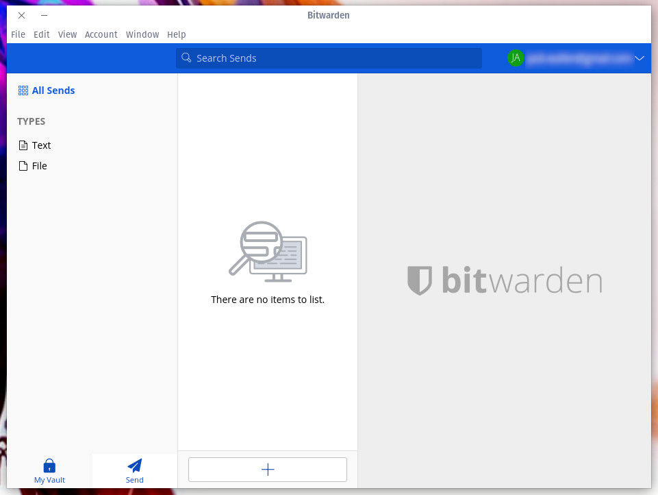 Figure 2: The Send interface in Bitwarden