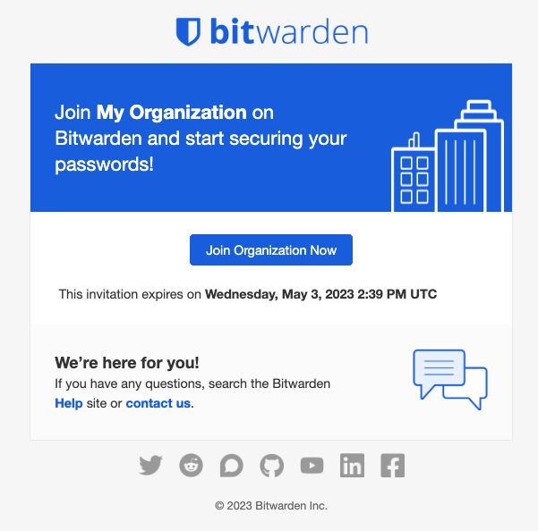 Invitación de Bitwarden