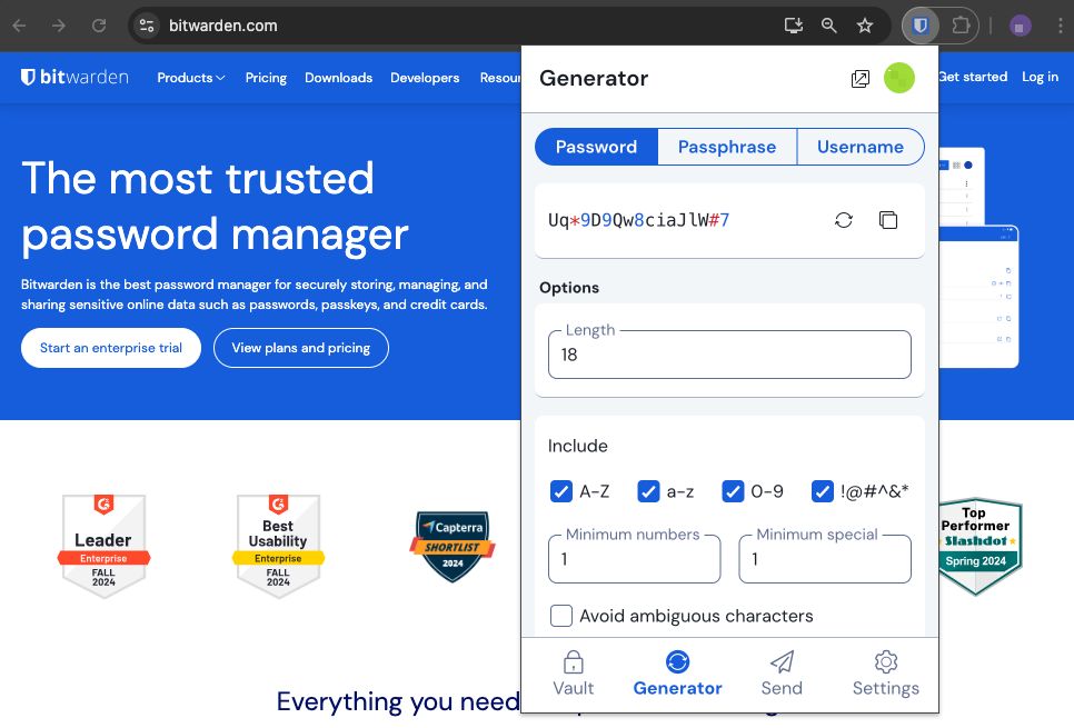 Browser extension password generator