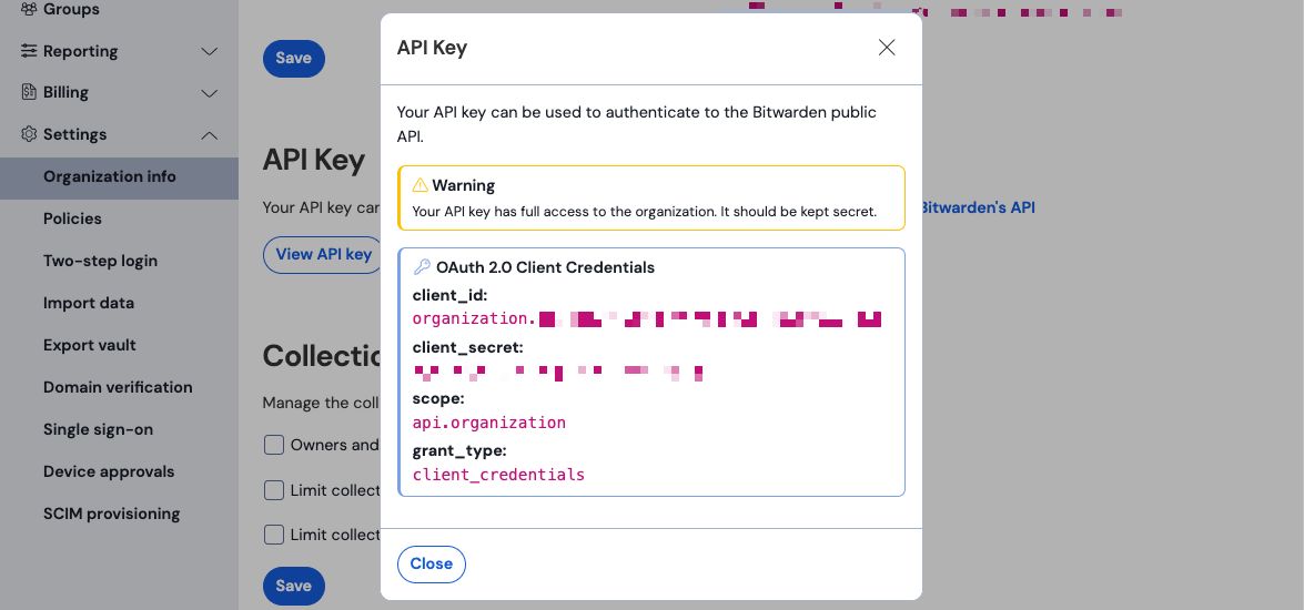 Organisation API Informationen