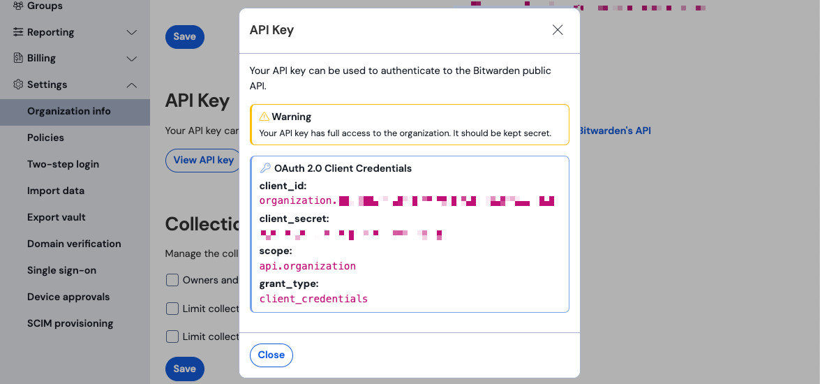 Organization api info