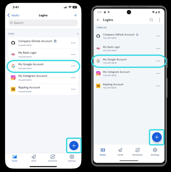 Add or open an item on mobile