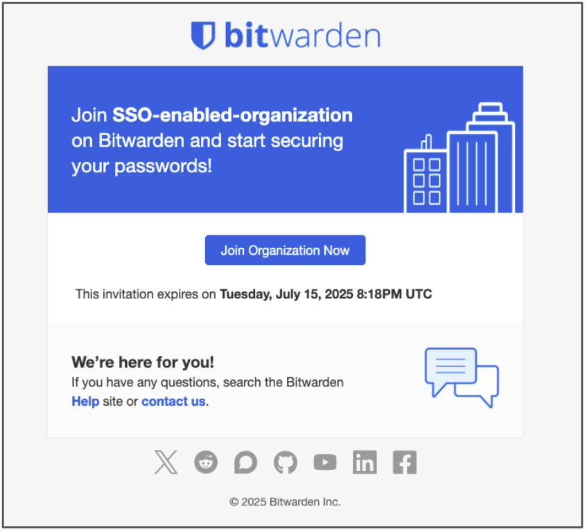 Email invitation from Bitwarden