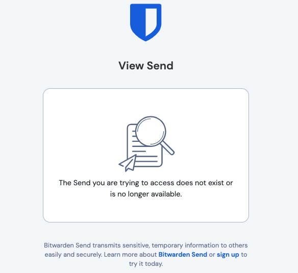 Un Send supprimé, expiré ou désactivé