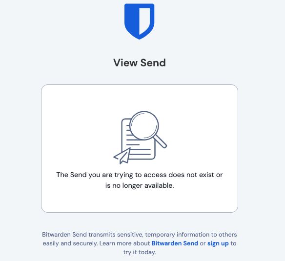 Un Send supprimé, expiré ou désactivé