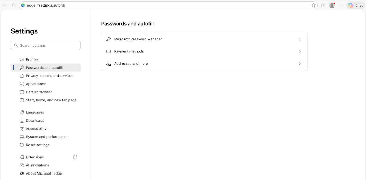 Edge disable password