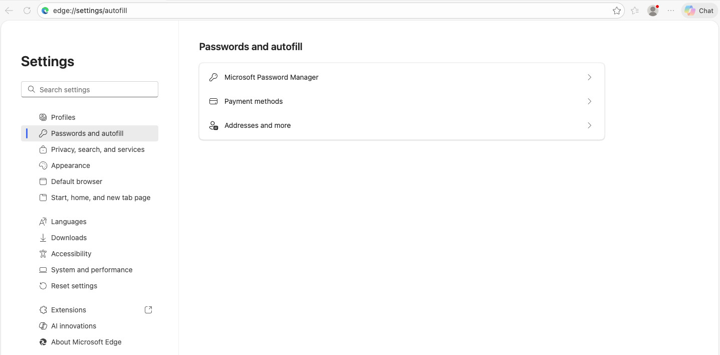 Edge disable password